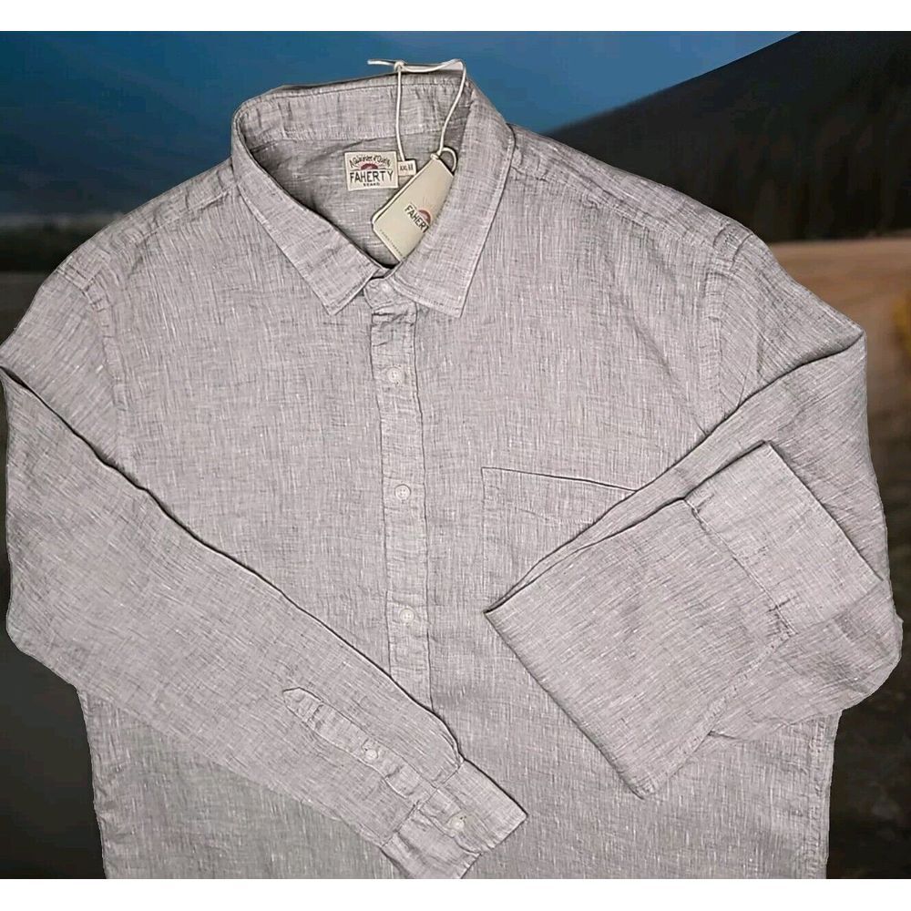 NWT Faherty Mens Shirt STEEL 2XL 100% Linen Laguna Long Sleeve Button Up MWU2300